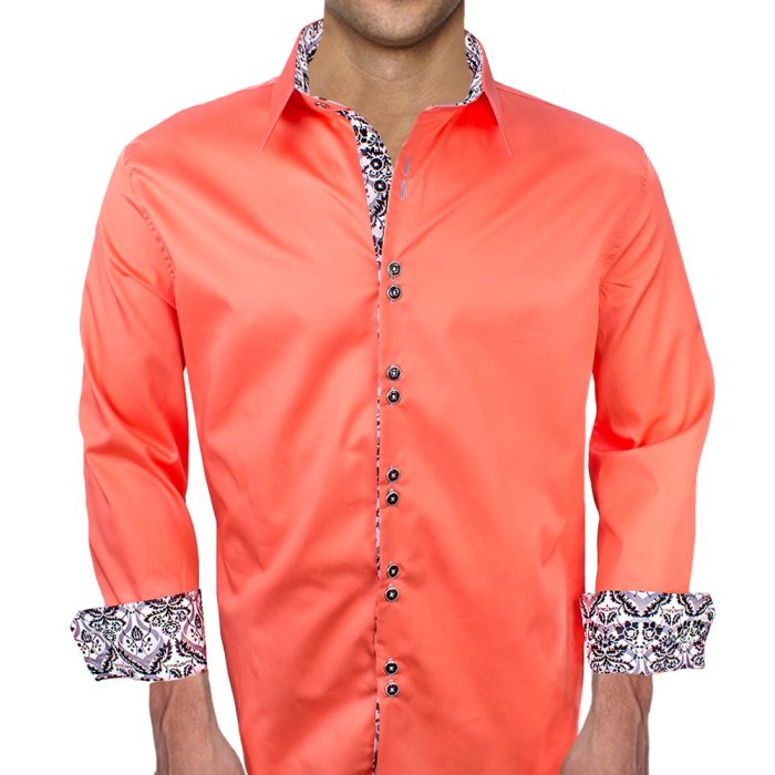 Mens coral plaid dress shirt