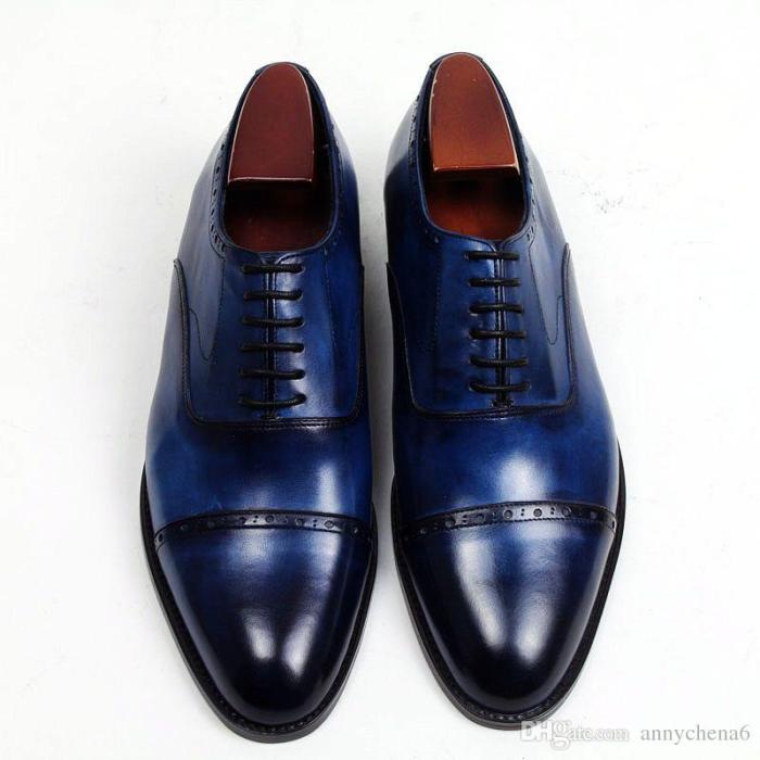 Shoes navy dress blue men calfskin size custom patina cornwallis allen edmonds 9d leather